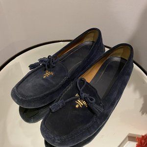 Prada navy blue suede driving shoes/loafers 38